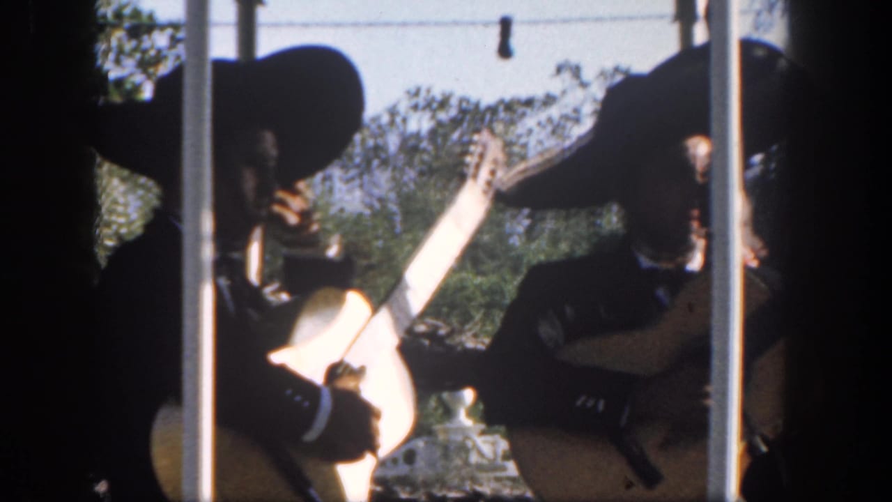 A Disneyland 1962 frame shows sombrero-wearing musicians with acoustic guitars, partly silhouetted against trees and sky.