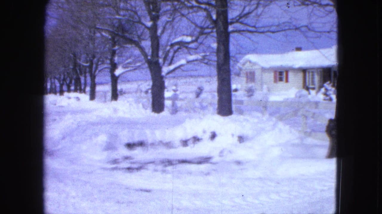 1963 Proctor, Minnesota frame with a plowed snowy road, bare roadside trees, and a house set back in winter light.