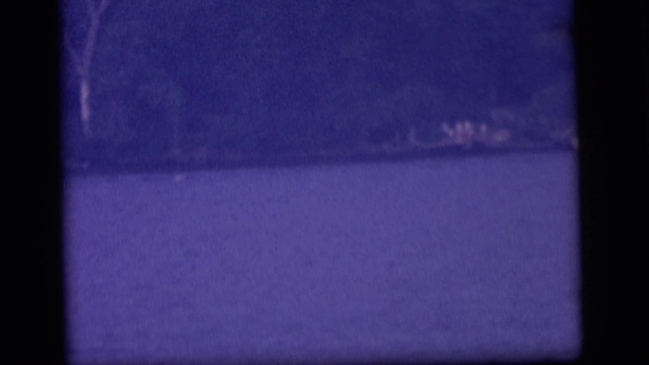 Lake surface and wooded opposite shore seen through dark frame edges.