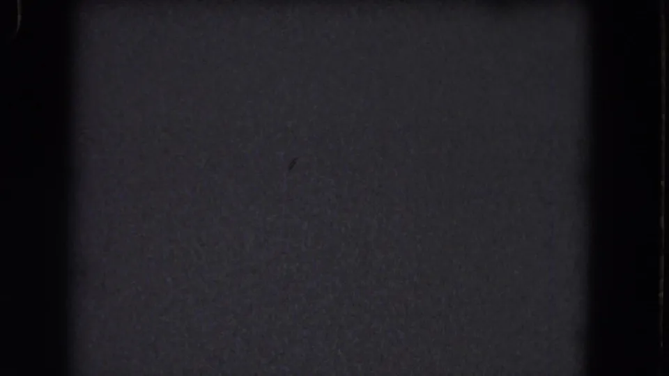Dark 1964 8mm home-movie frame with visible grain, dust specks, and soft vertical gate borders; no subject is visible.
