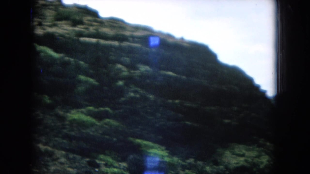 Dark rocky green hillside seen close to the camera with bright sky above.