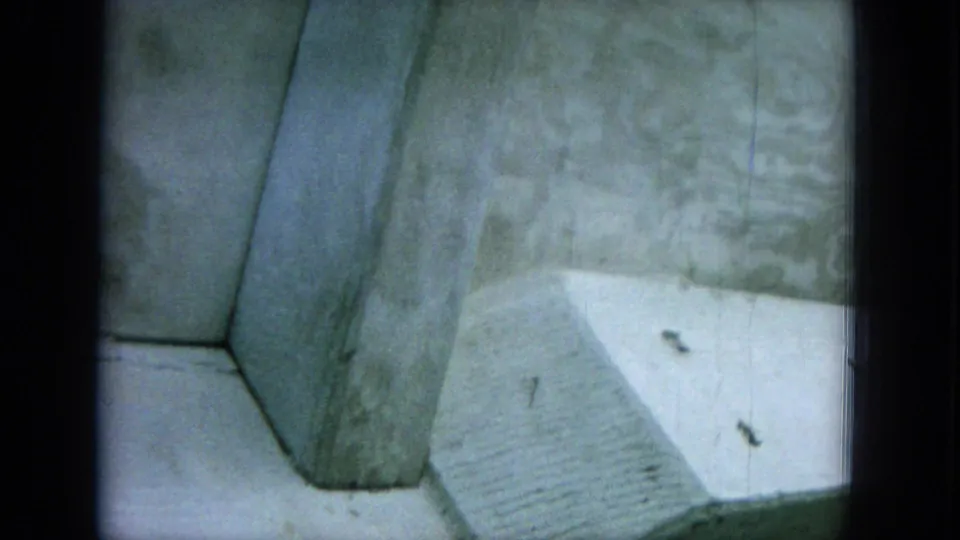 1964 8mm Hawaii home-movie frame showing a pale boat surface or interior detail before the coastal views.