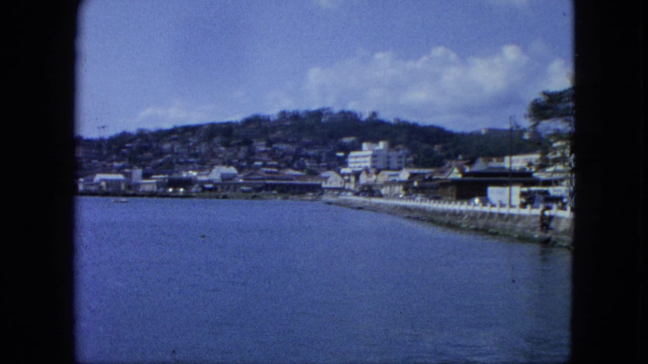 Waterfront city view across calm water with a seawall, hillside homes, buildings, and clouds.