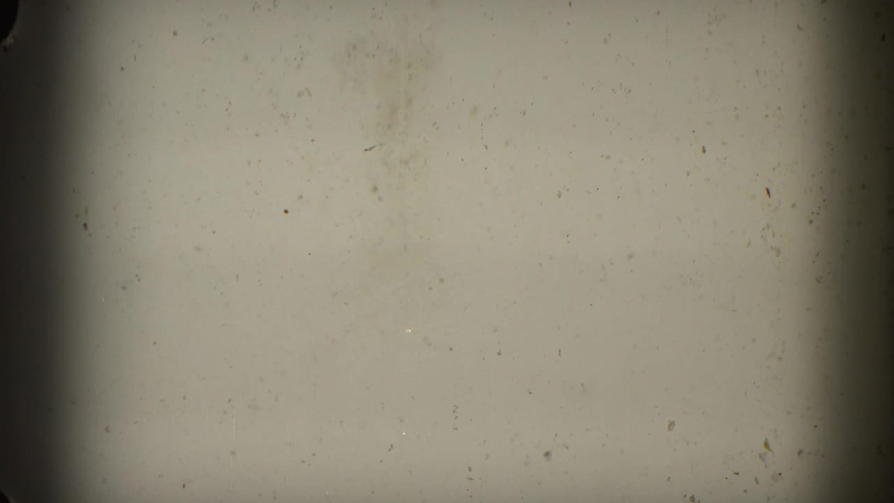 Blank or overexposed 8mm film frame with gate edge and dust visible.