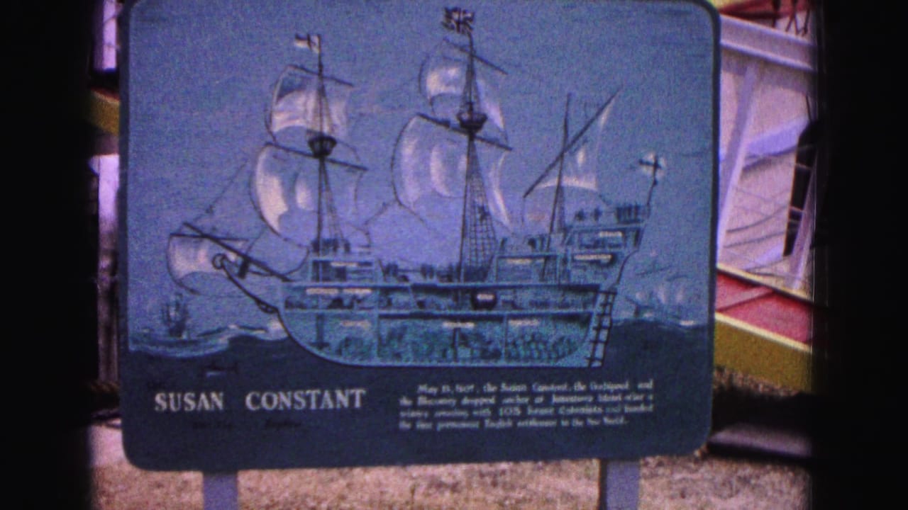Susan Constant interpretive sign with a sailing ship illustration.