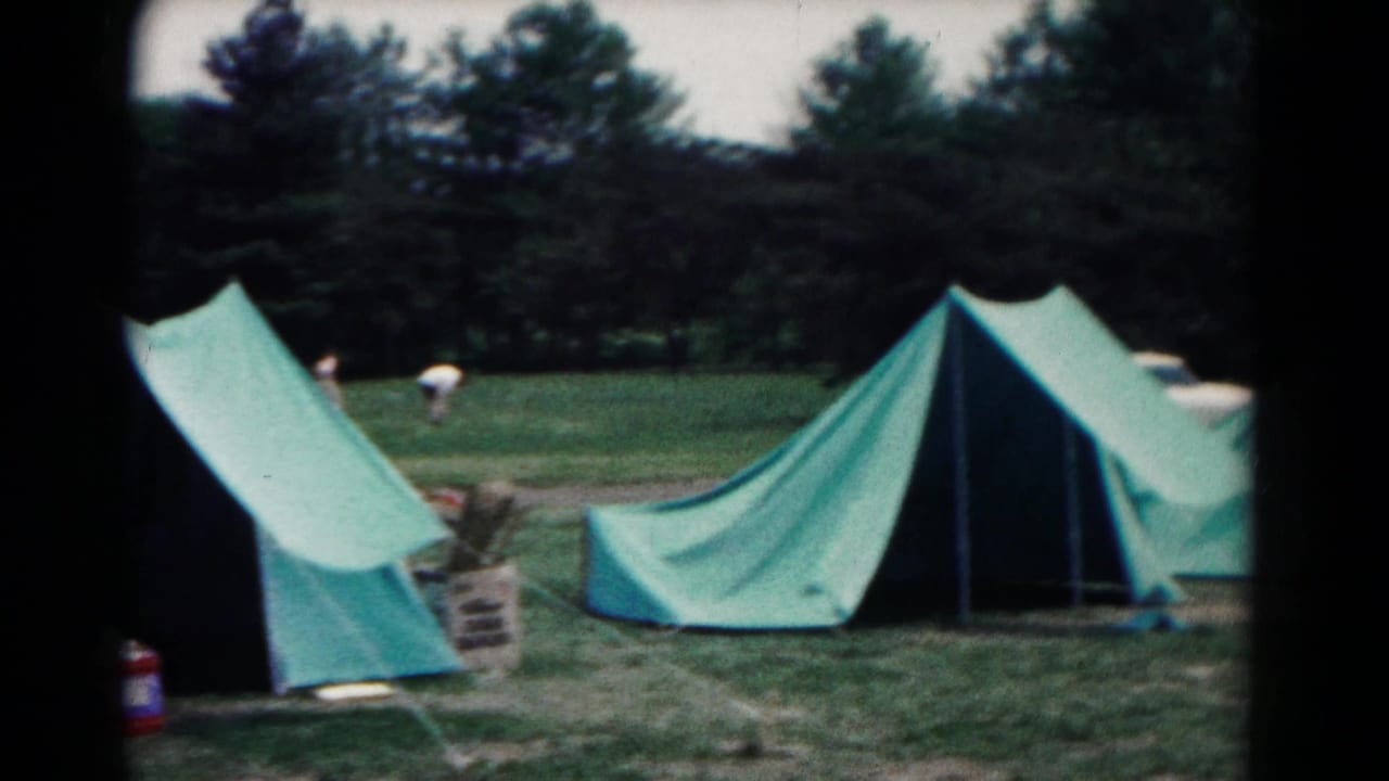 Green canvas tents in a grassy campsite with trees behind them.