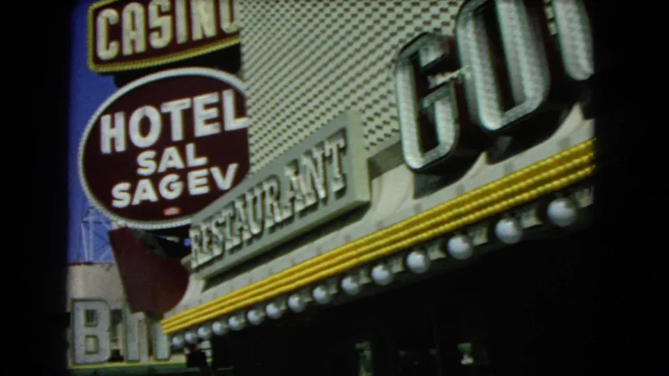 1966 Las Vegas frame with Hotel Sal Sagev casino and restaurant signage filling the view.