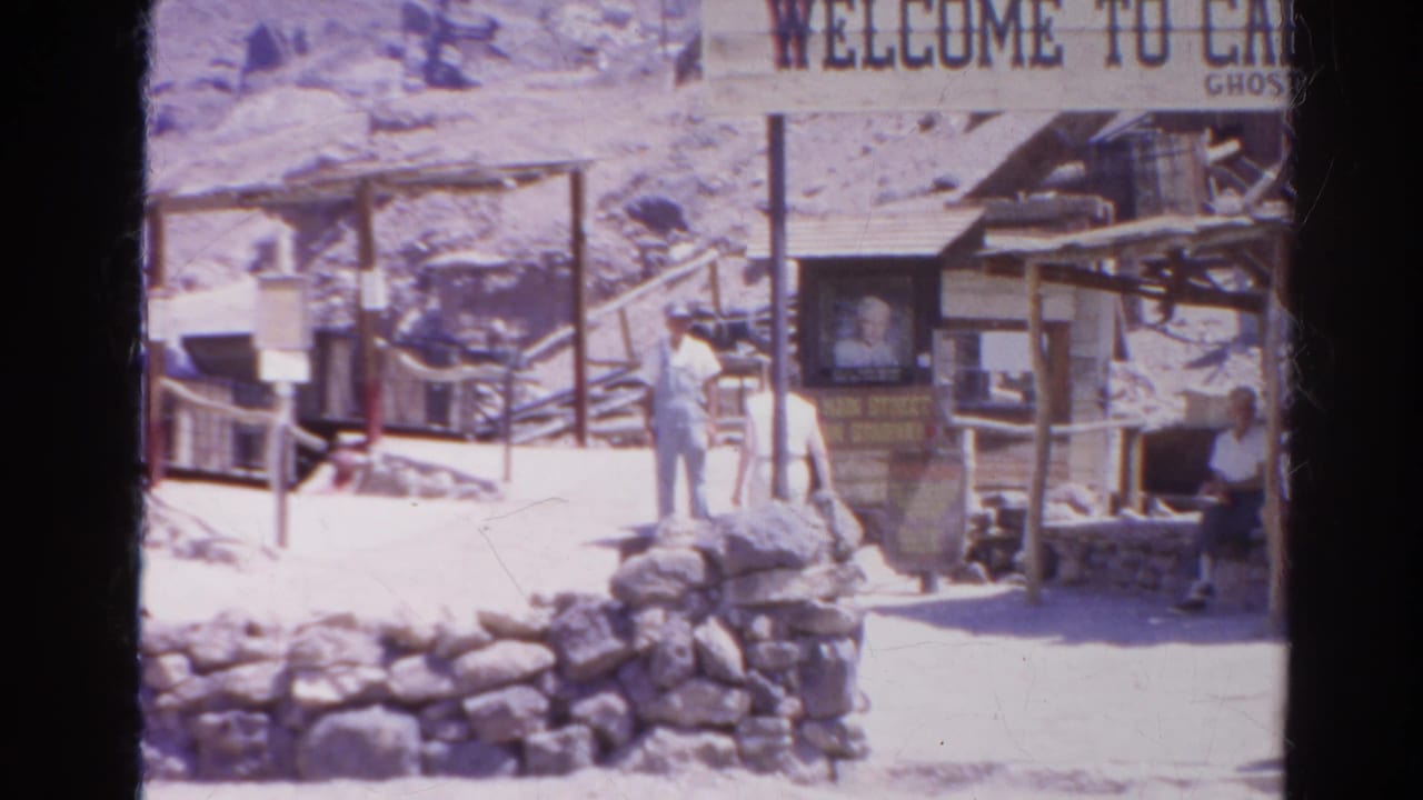 The final frame shows visitors near stone walls and rustic buildings under the Calico Ghost Town sign, with desert terrain behind them.