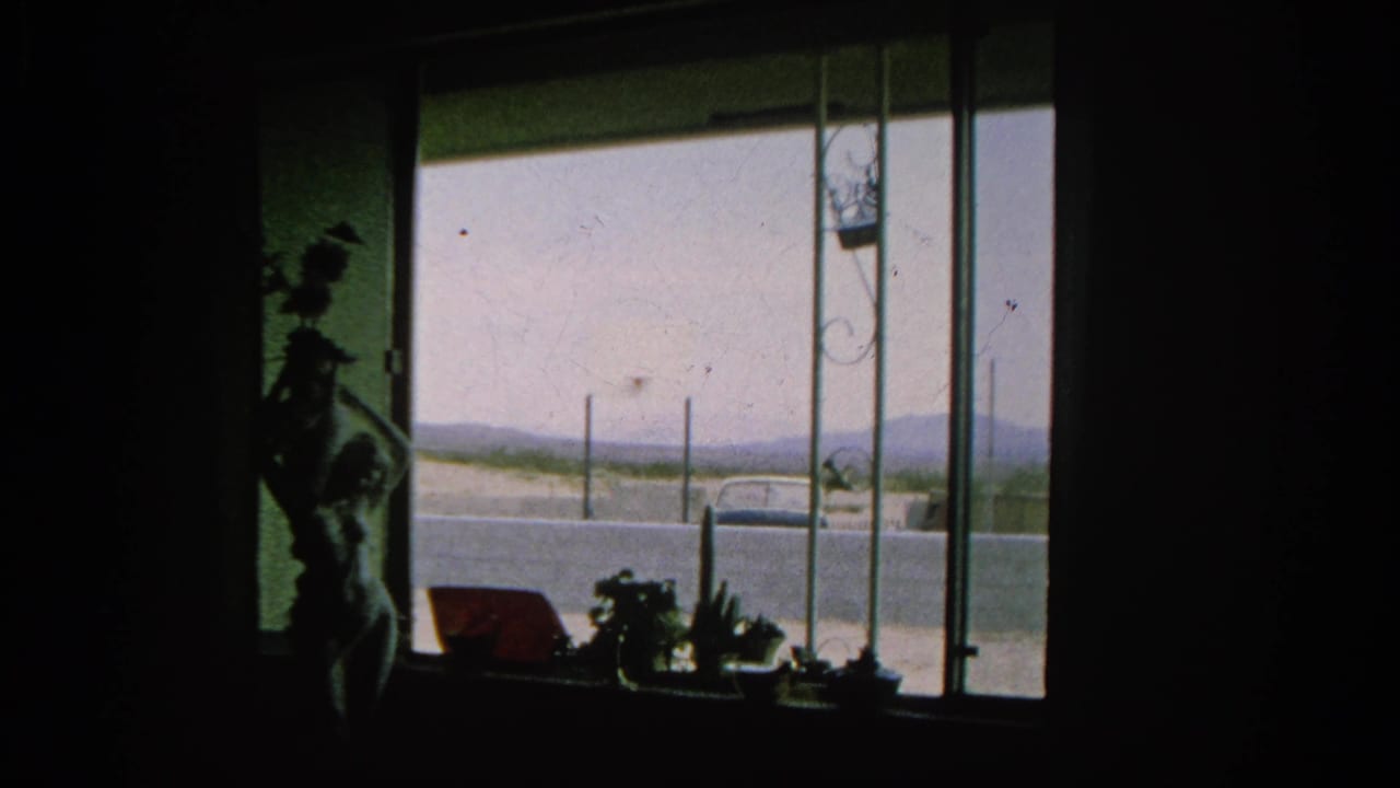 Window view from a dark room with silhouetted objects and a parked car outside.