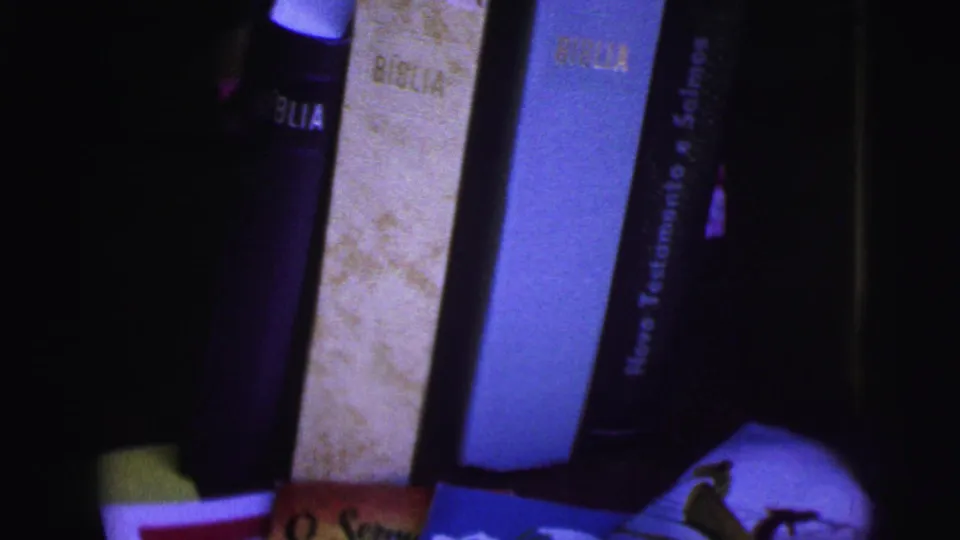 The final frame shows binder or album spines with Brazil-related lettering, likely part of the same 1967 home-movie reel context.