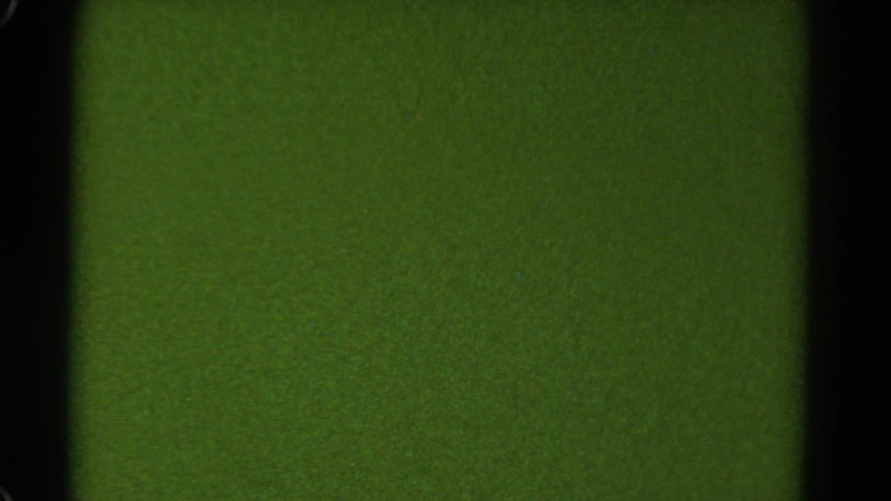 Green 8mm film frame with a dark vertical border and faint grain, likely from film exposure or camera error.