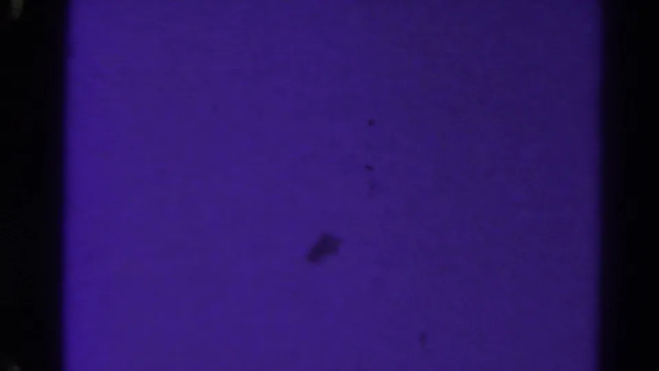 1967 8mm Colorado footage begins on a dark purple, underexposed frame with black borders and visible film dust or marks.