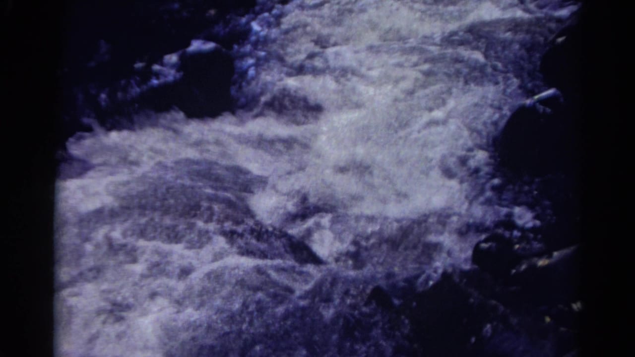 White turbulent water moves across dark rocks in a shadowed Colorado canyon stream.