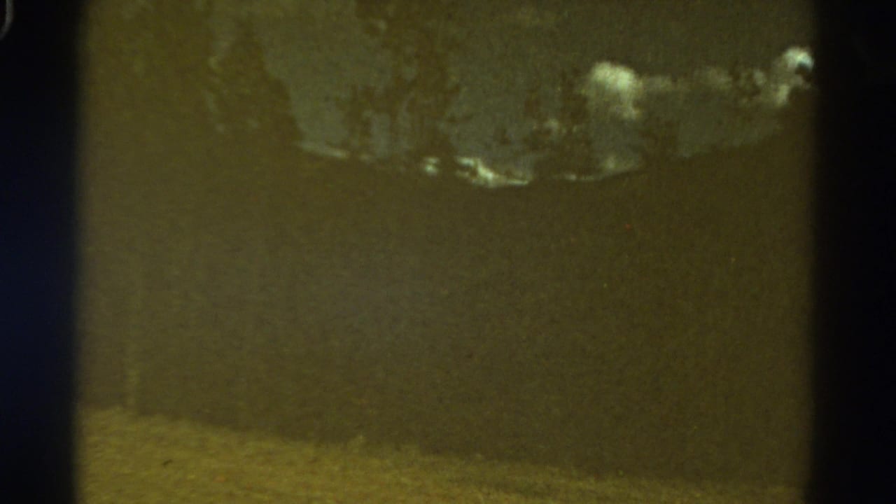 1967 Colorado 8mm frame with dark trees, cloudy sky, and a softly exposed mountain slope.