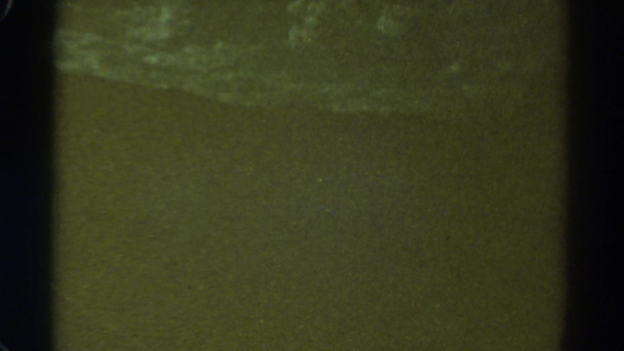 Soft green surface with faint pale streaks and a dark vertical film edge.
