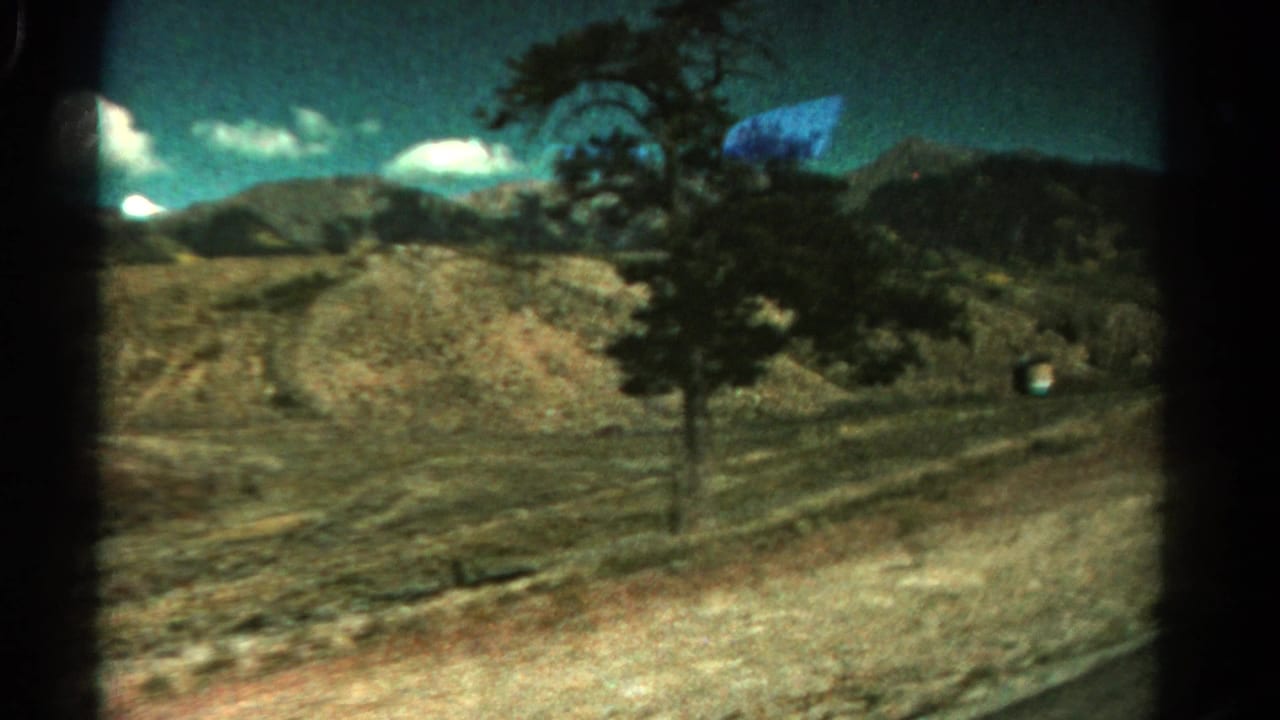 Open dry hillside with a tree and distant mountain ridge under blue sky.