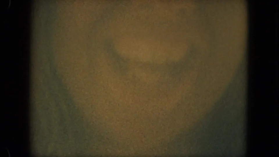 A shadowed close-up of an adult woman appears in warm 1967 Florida 8mm home-movie footage.