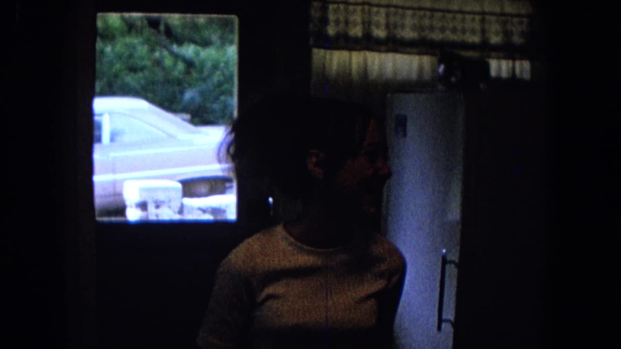 Woman standing in a dim kitchen near a window with a car visible outside.
