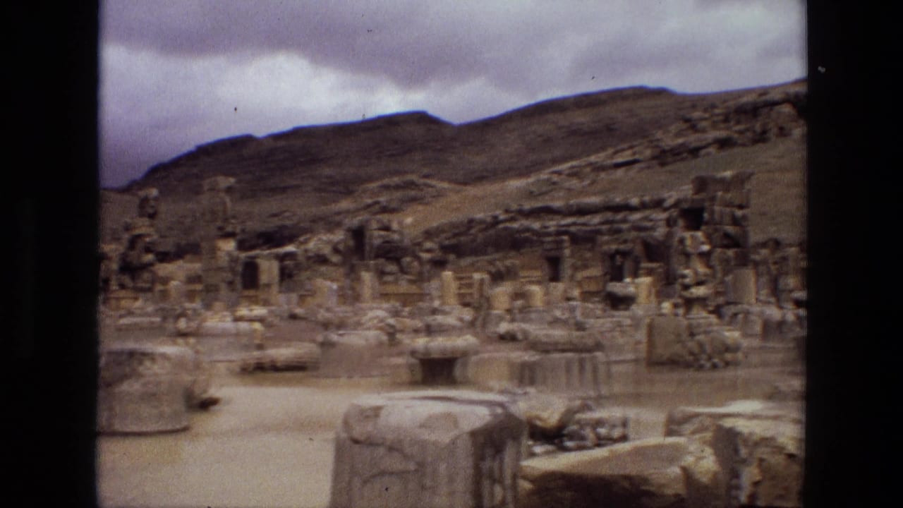 Stone ruins and carved blocks spread across an open archaeological site.