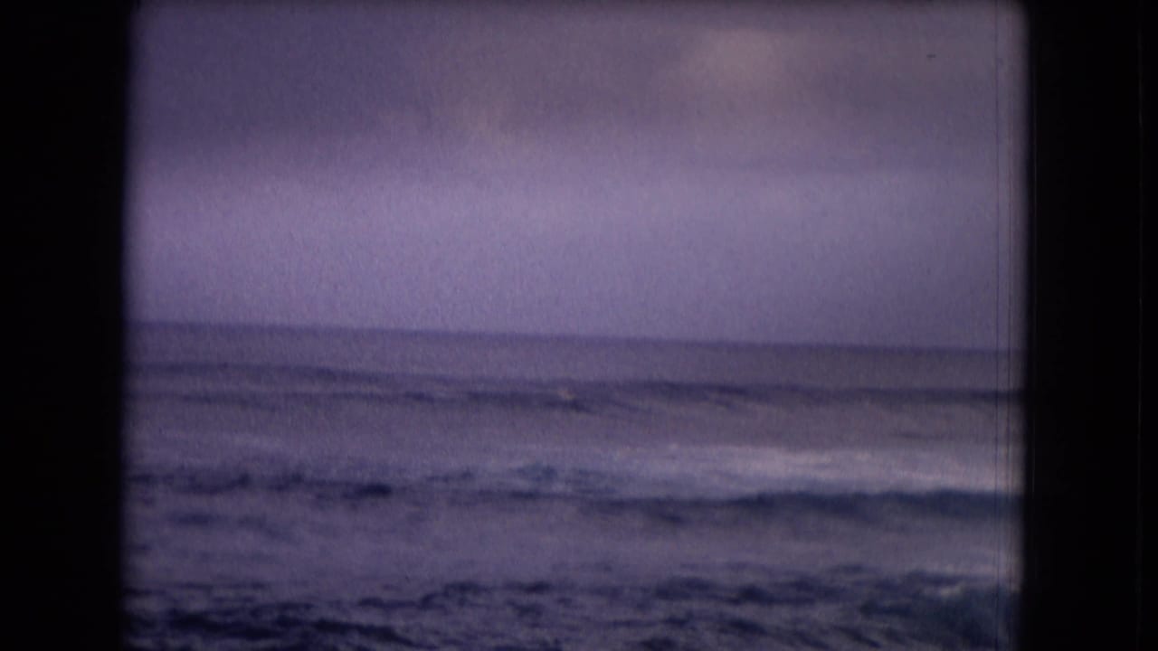Low ocean swells under an overcast sky with dark 8mm frame edges.