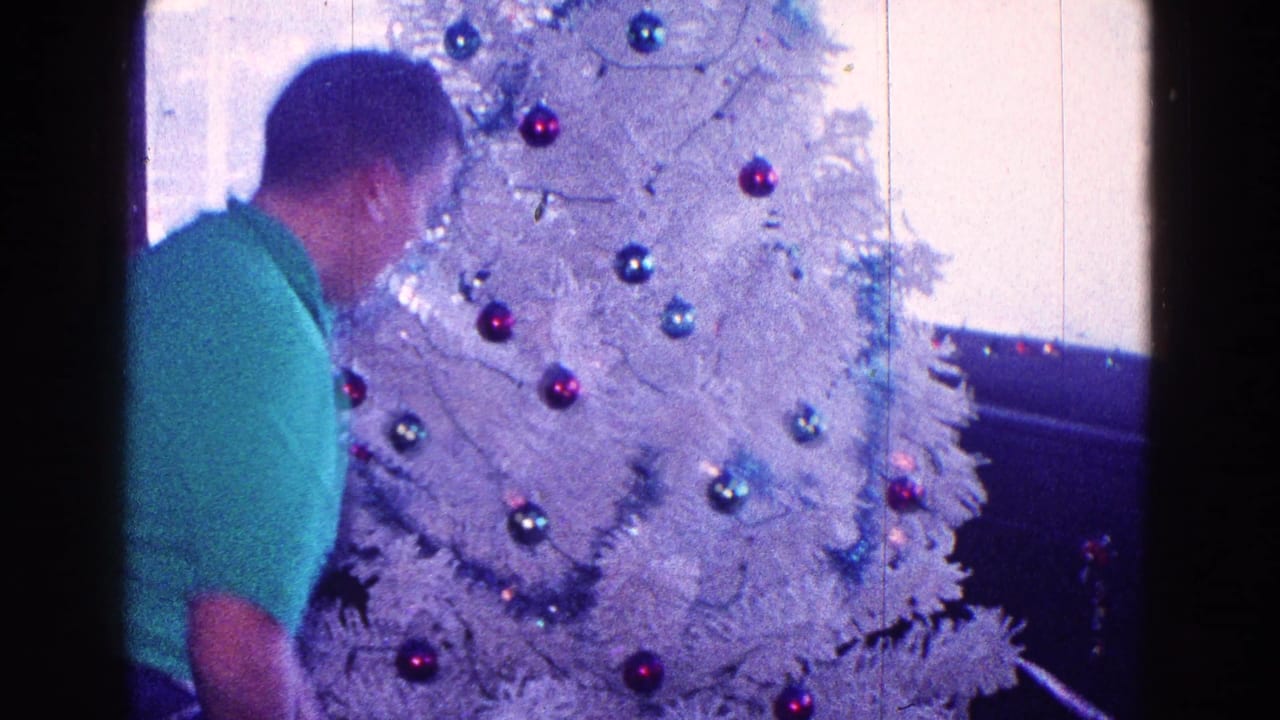 Man in a green shirt beside a decorated white Christmas tree.