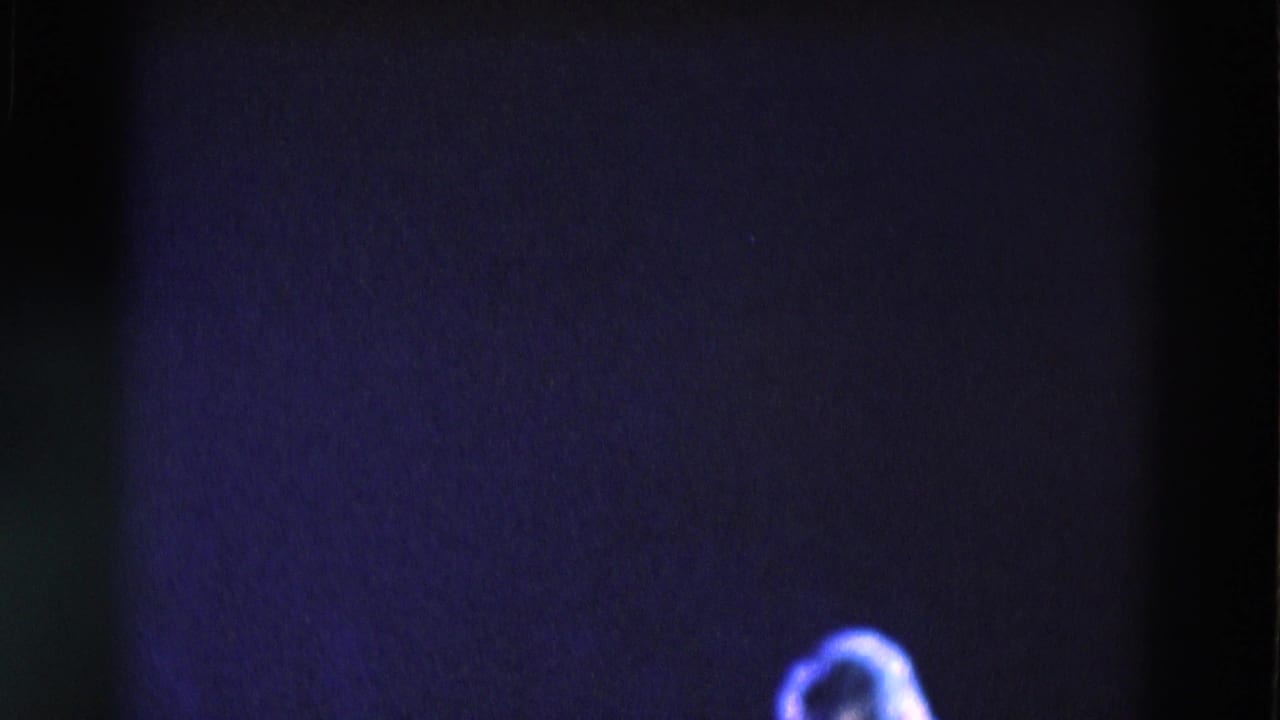 Mostly dark stage area with a partial blurred head or performer near the lower right edge.