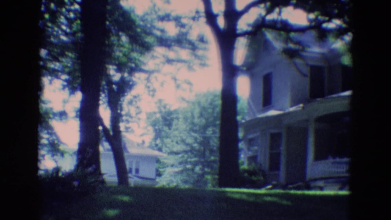 Tall trees and a pale two-story house partly hidden behind trunks and shade.