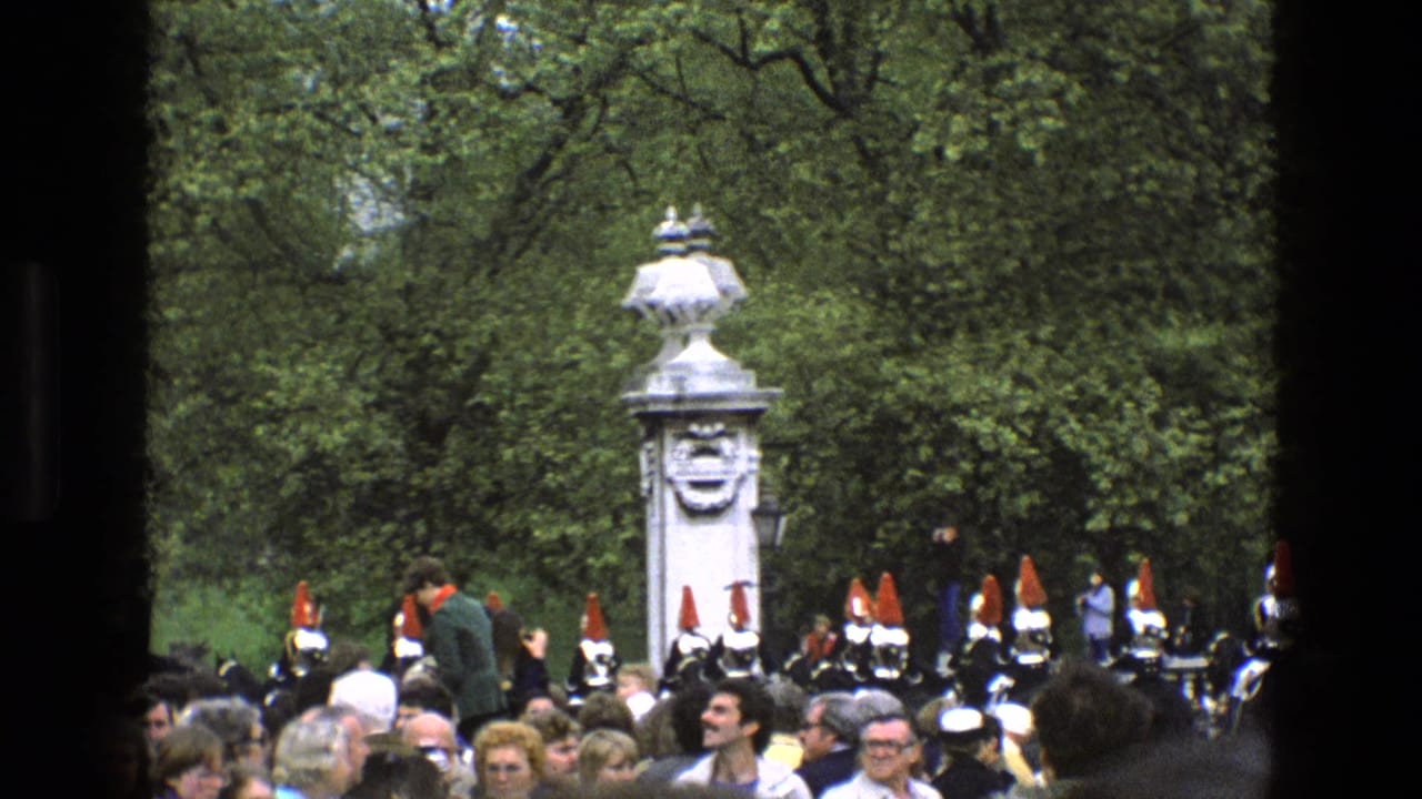 Ceremonial soldiers stand or march near a monument while a crowd fills the foreground.
