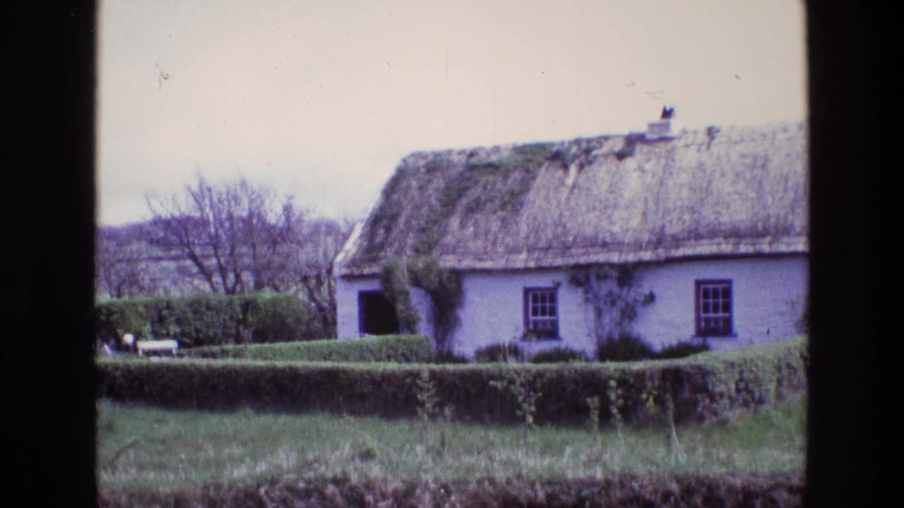 Thatched cottage with a mossy roof, hedge, grass, and bare trees nearby.