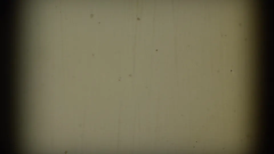 1969 8mm frame from the Lake Canyon, Arizona clip showing mostly blank yellowed film area with dark vertical frame edges and specks.