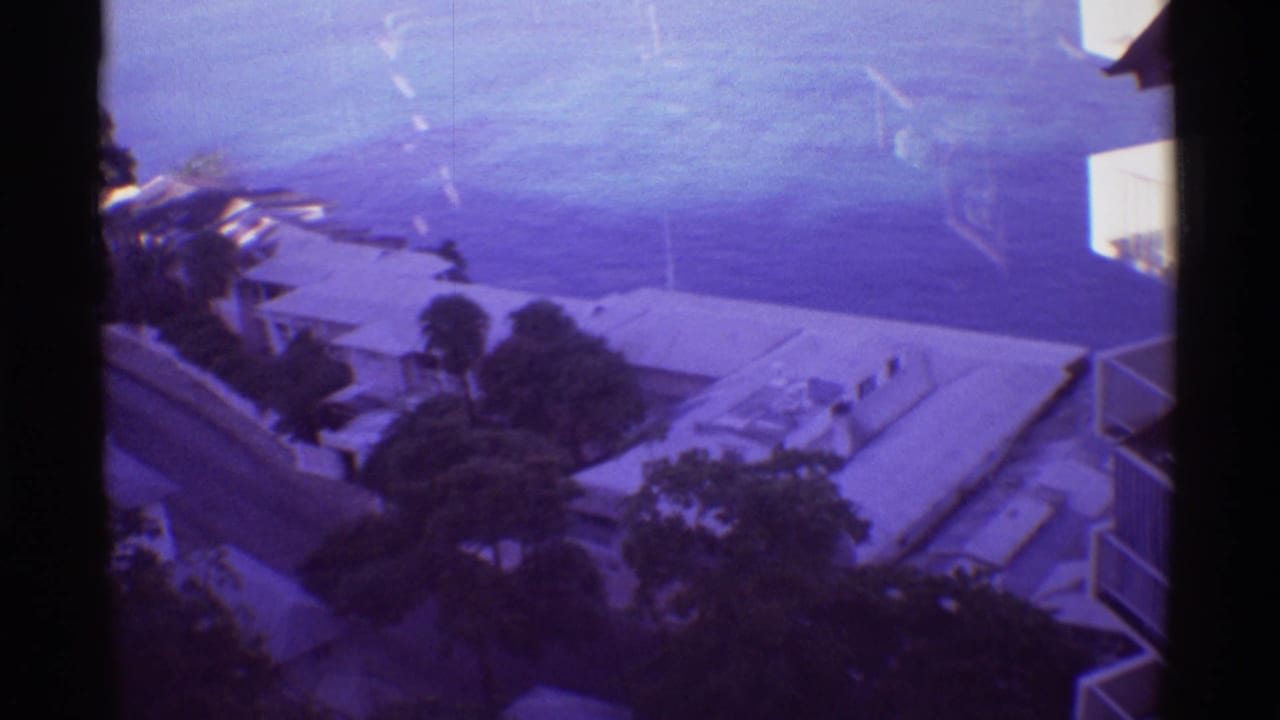 Elevated view of rooftops and ocean along a coastal hillside.