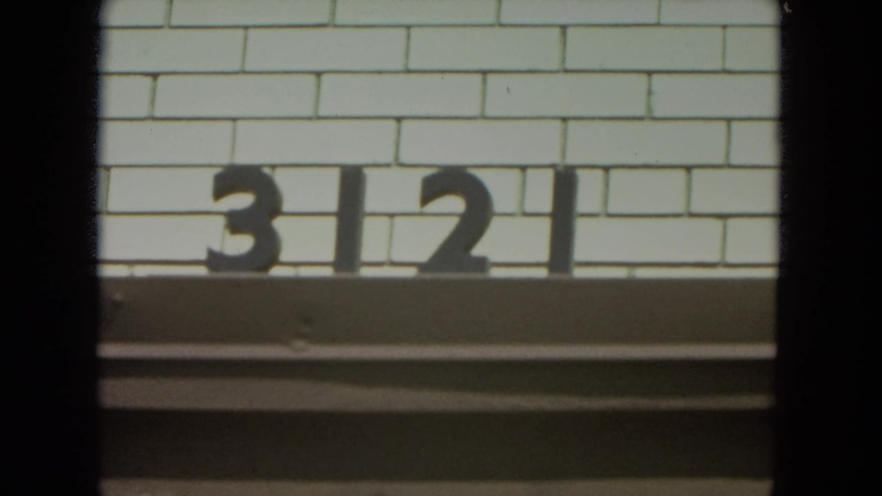 Black address number 3121 mounted on a pale brick wall with dark frame edges.