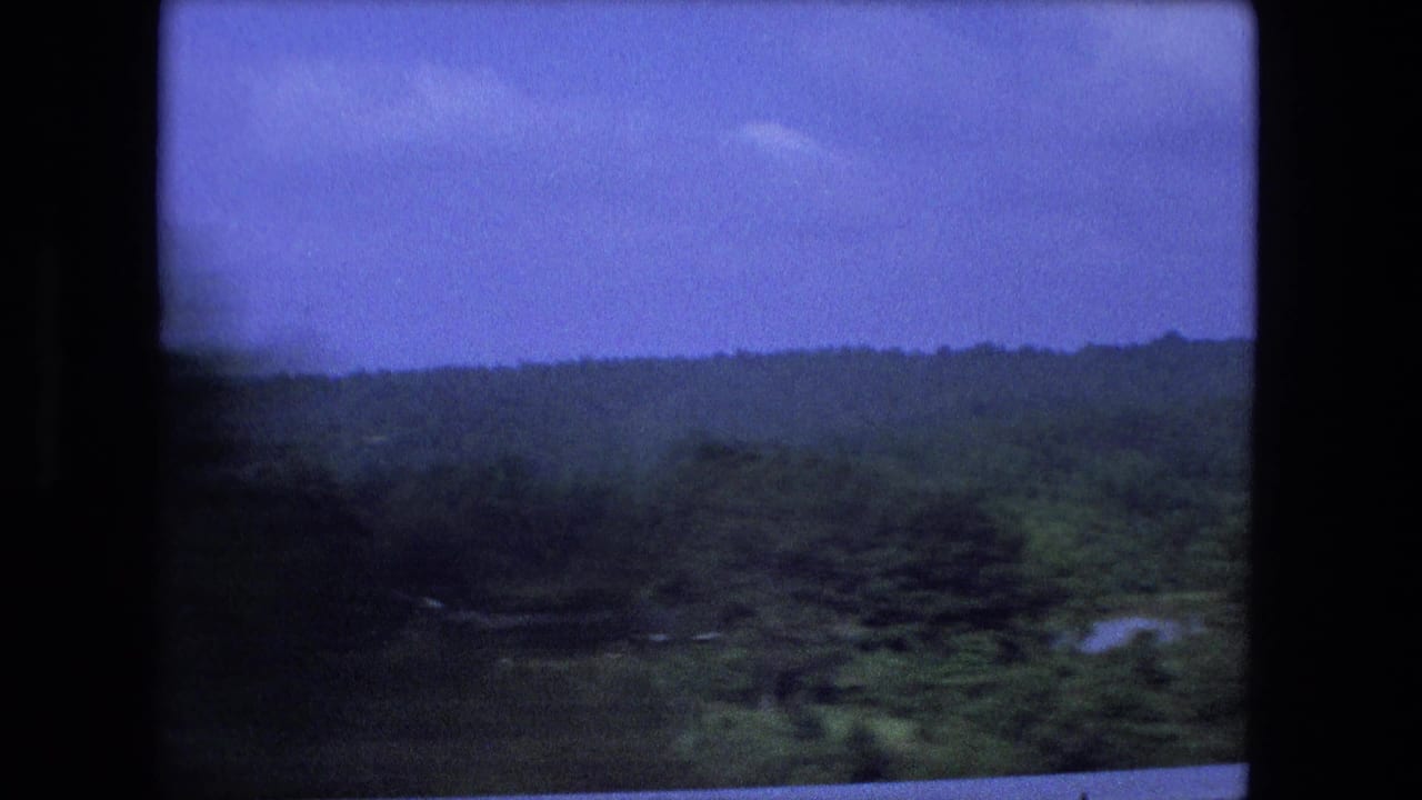 Dense trees, low hills, and a small reflective pond in a rural landscape.