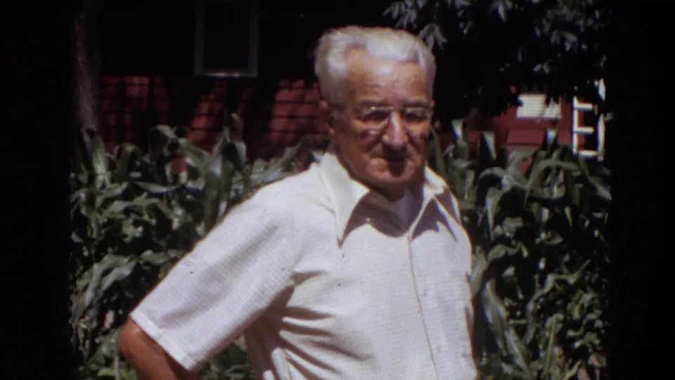 In the Lincoln garden scene, the older man appears slightly lower in frame with dense corn leaves behind him.
