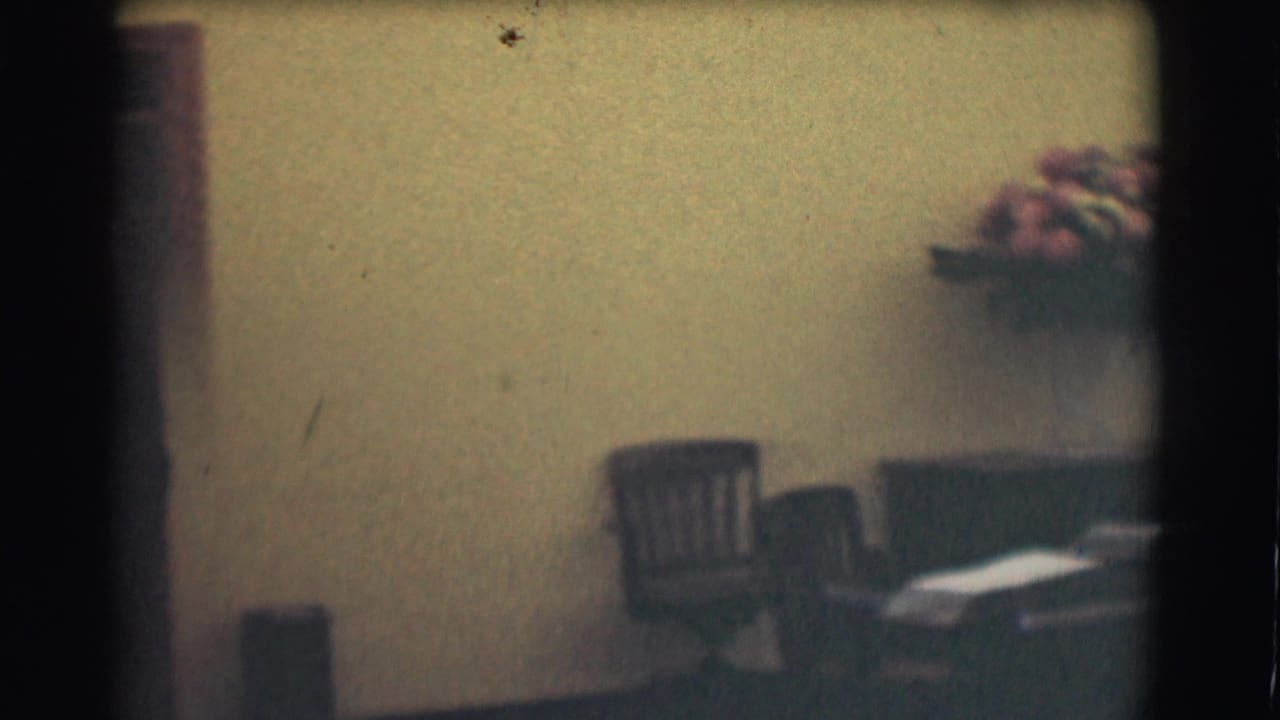 The final 1959 Saint Louis frame shifts to chairs, a small table, and a floral arrangement against a plain wall, suggesting a reception or waiting area.