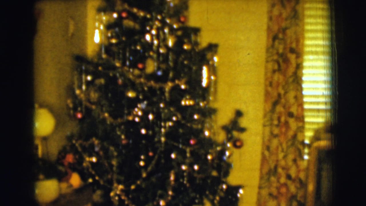 Decorated Christmas tree beside curtains and window blinds in a warm living room.