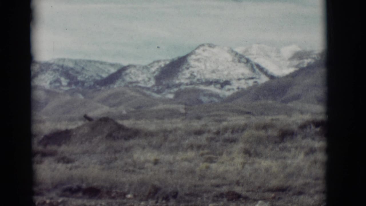 Wide desert landscape with brush, foothills, and snowy mountains in the distance.