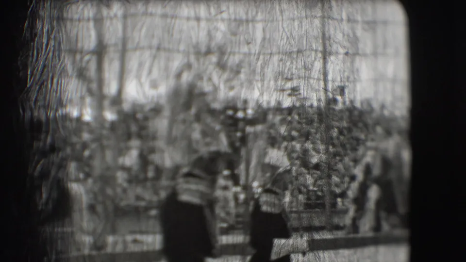The final frame shows people near the circus ring, with audience seating and tent supports visible in the background.