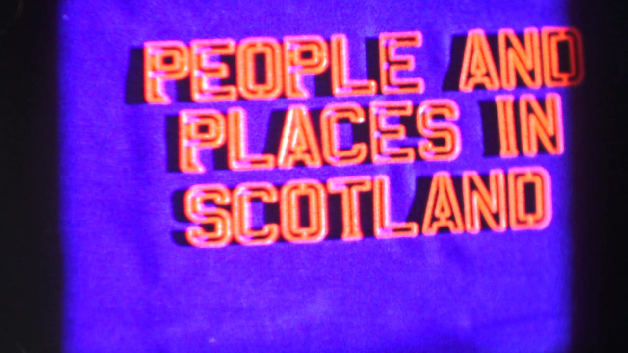 Red outlined text reading People and Places in Scotland on a blue background.