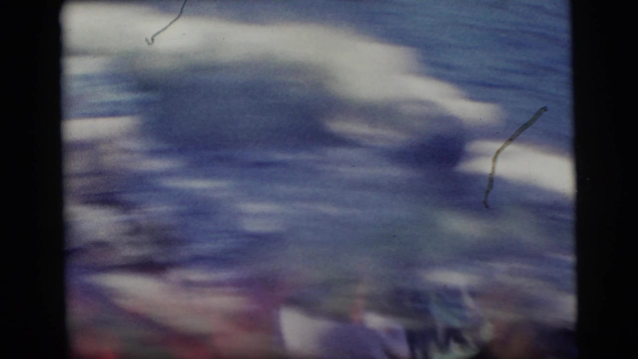 Blurred wooded scene with film scratches and dark frame edges.