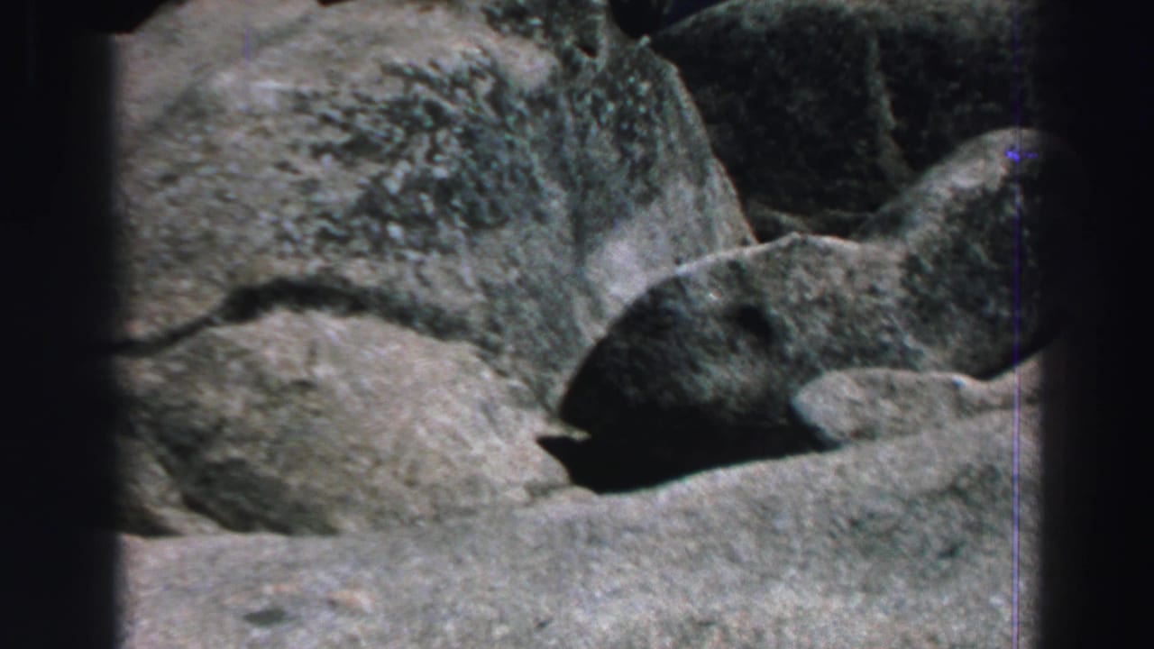Close view of rounded gray rocks with dark shadows between them.