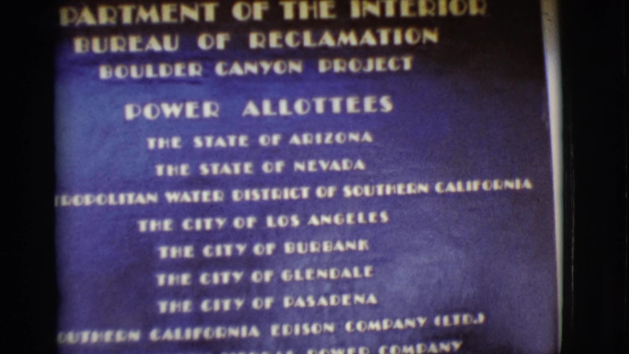 Purple Bureau of Reclamation board listing Boulder Canyon Project power allottees.