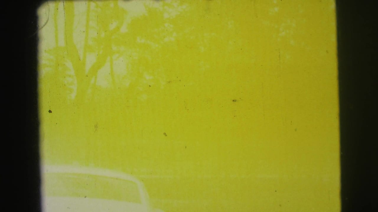 Yellow-green 8mm leader with dark film edges and surface marks.