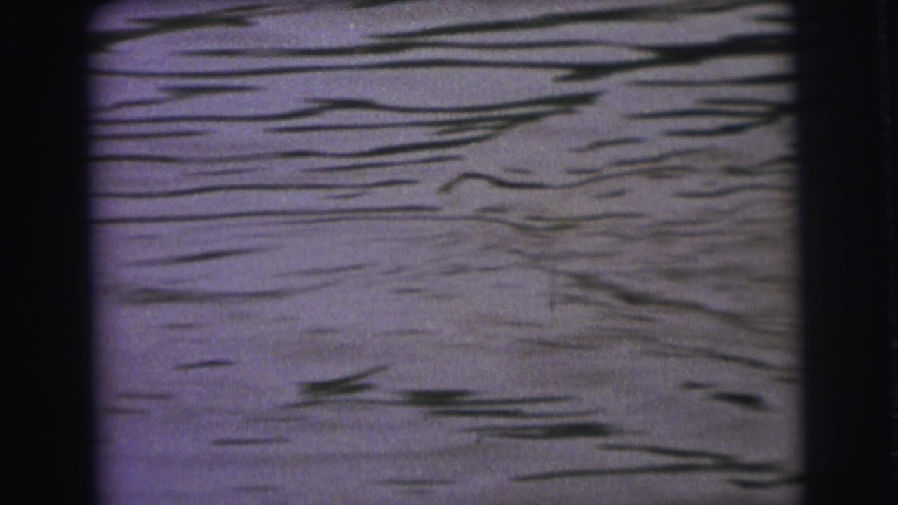 Lake water ripples across the frame with no person visible.