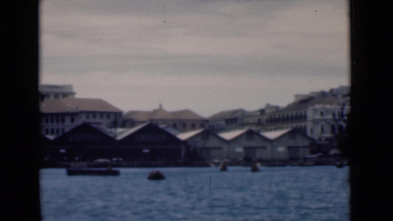 Waterfront warehouses and buildings across harbor water with small boats nearby.