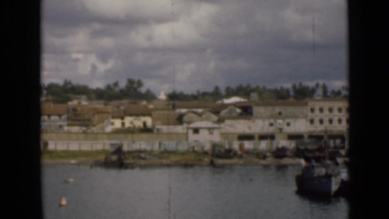 Waterfront buildings and boats across harbor water under a cloudy sky.