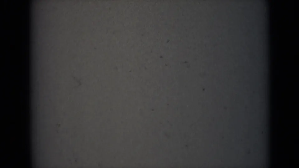1946 India 8mm static frame showing dark gate shadows, mottled grey film surface, dust, and analog grain.