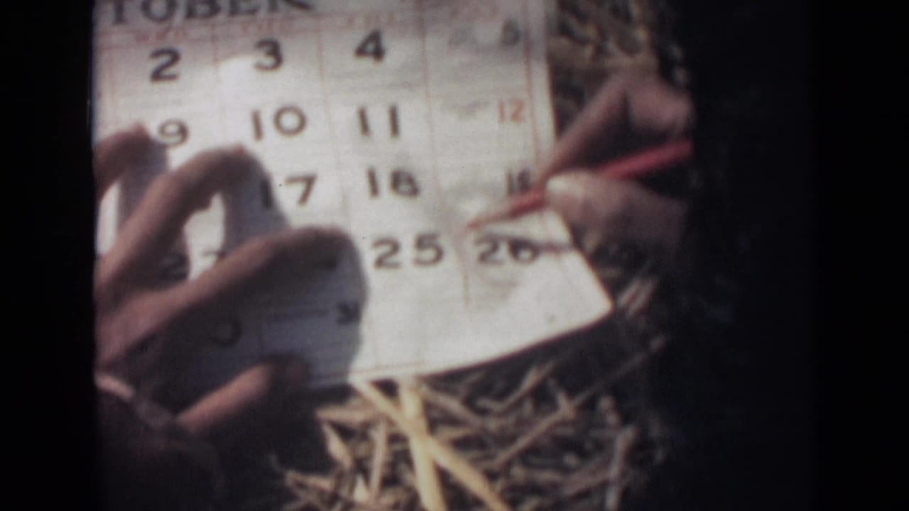 A red pencil marks a date on an October calendar held by another hand.