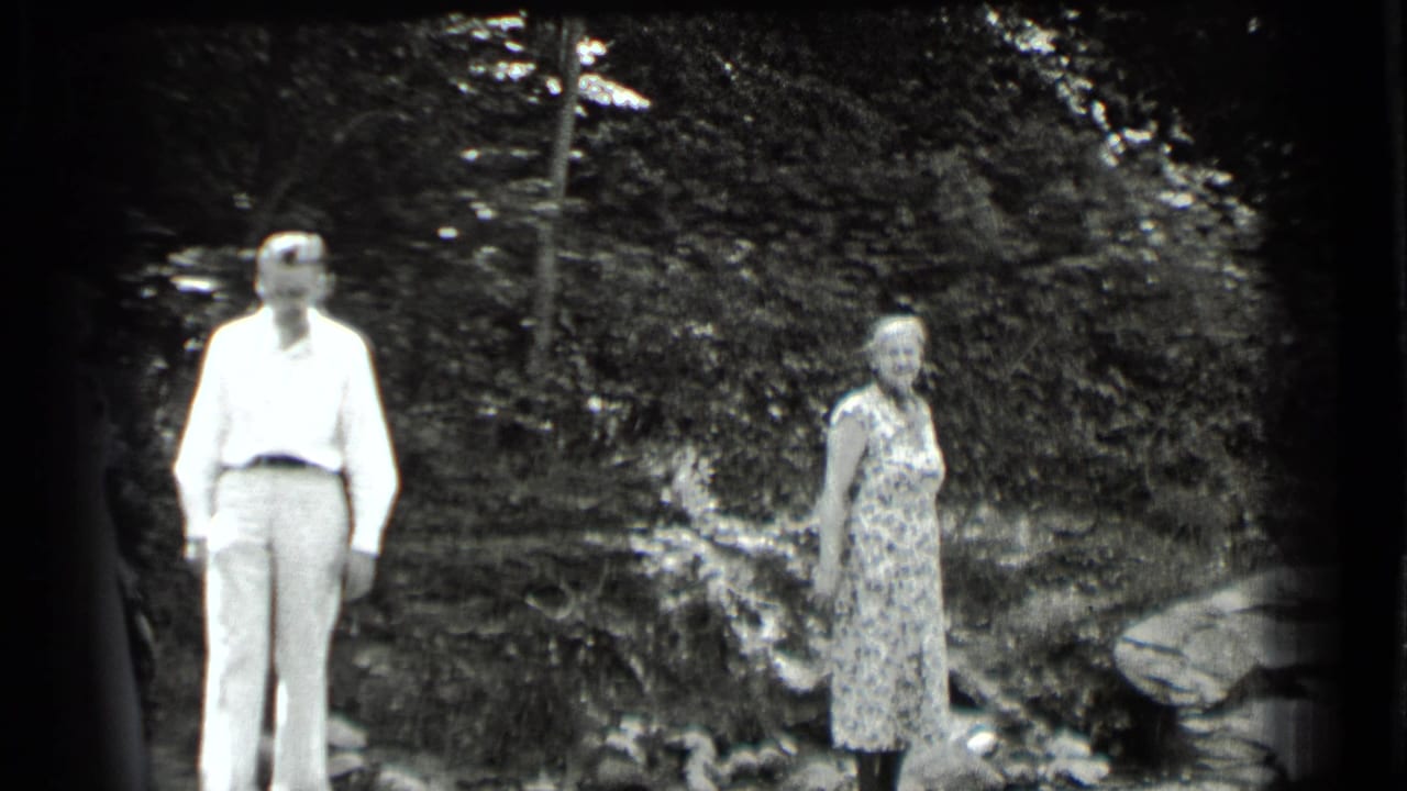 Man and woman stand on a wooded rocky streambank.