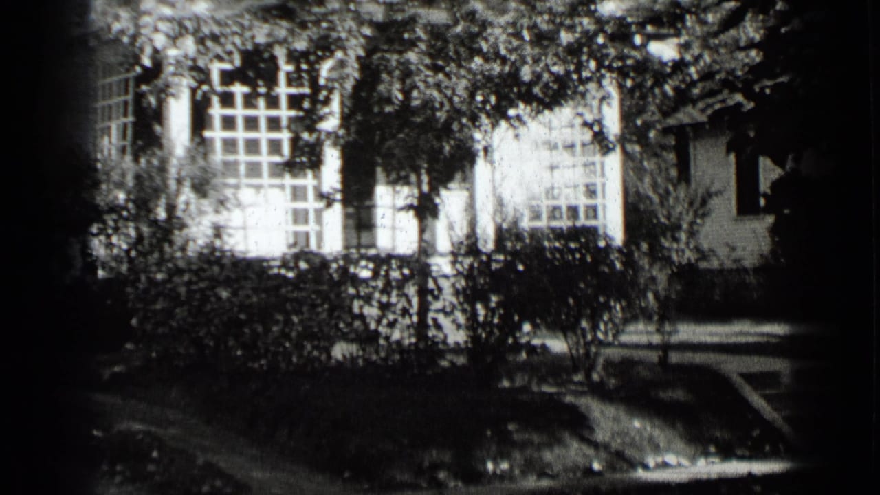 House front with bright windows, hedges, trees, and a walkway at right.
